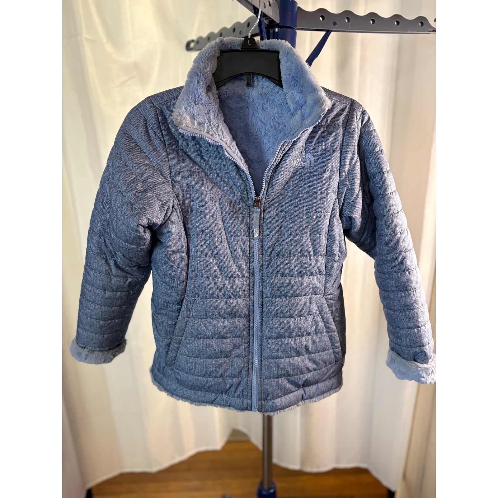 North Face Reversible Kids Jacket Insulated Blue Fleece Quilted Size L 10